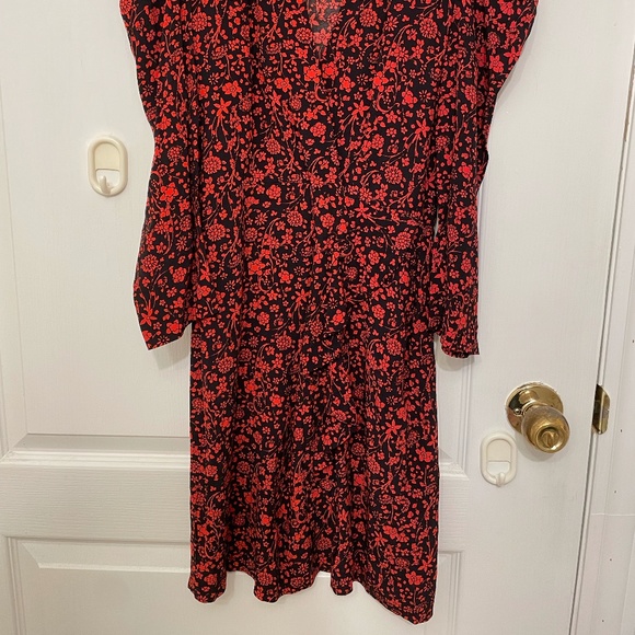 Maje Rapita Wrap Effect Floral Print Crepe Mini Dress in Red EU 34 (US XS) - Picture 6 of 9